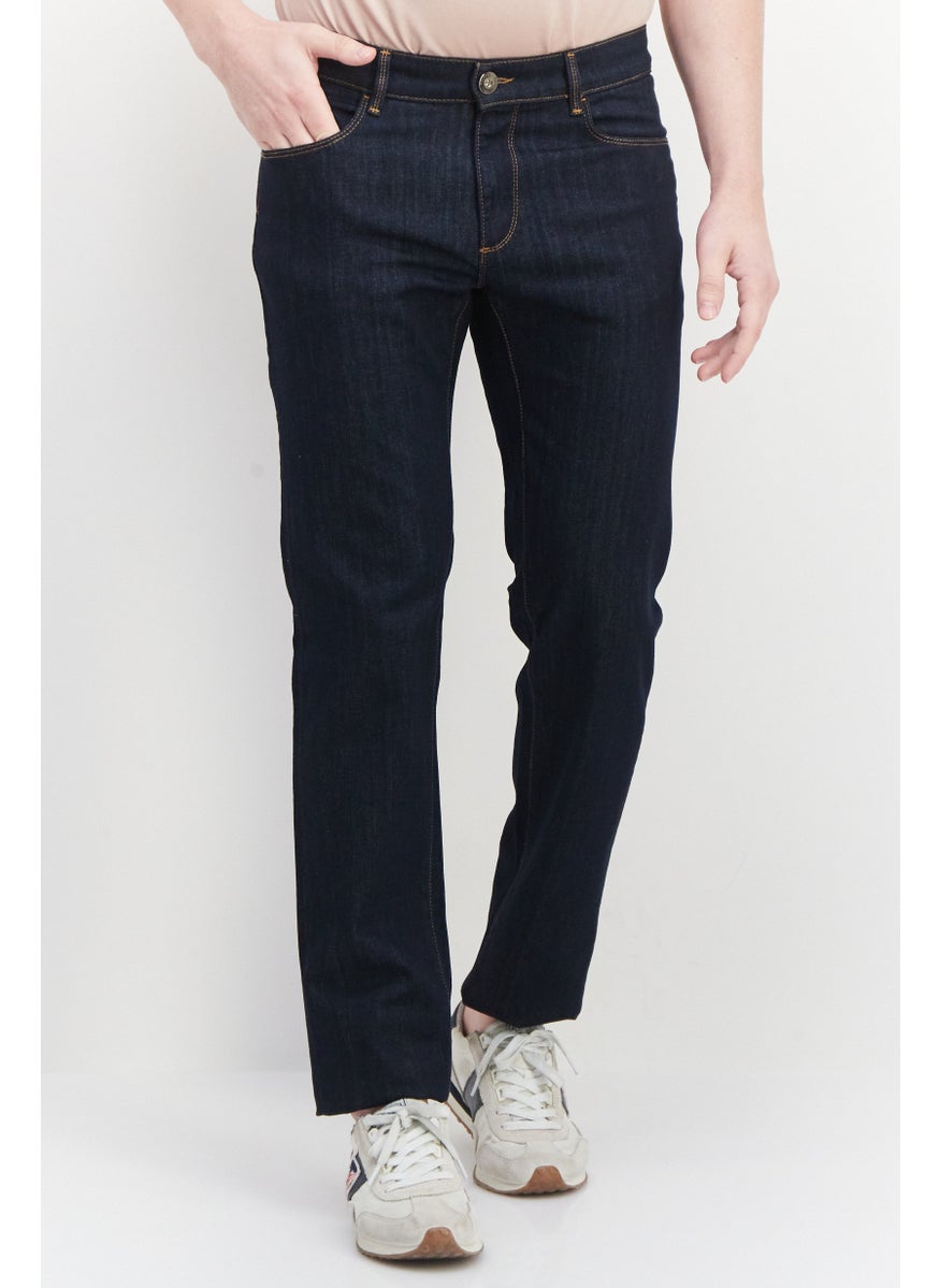 Men Regular Fit Washed Denim Jeans, Navy Blue