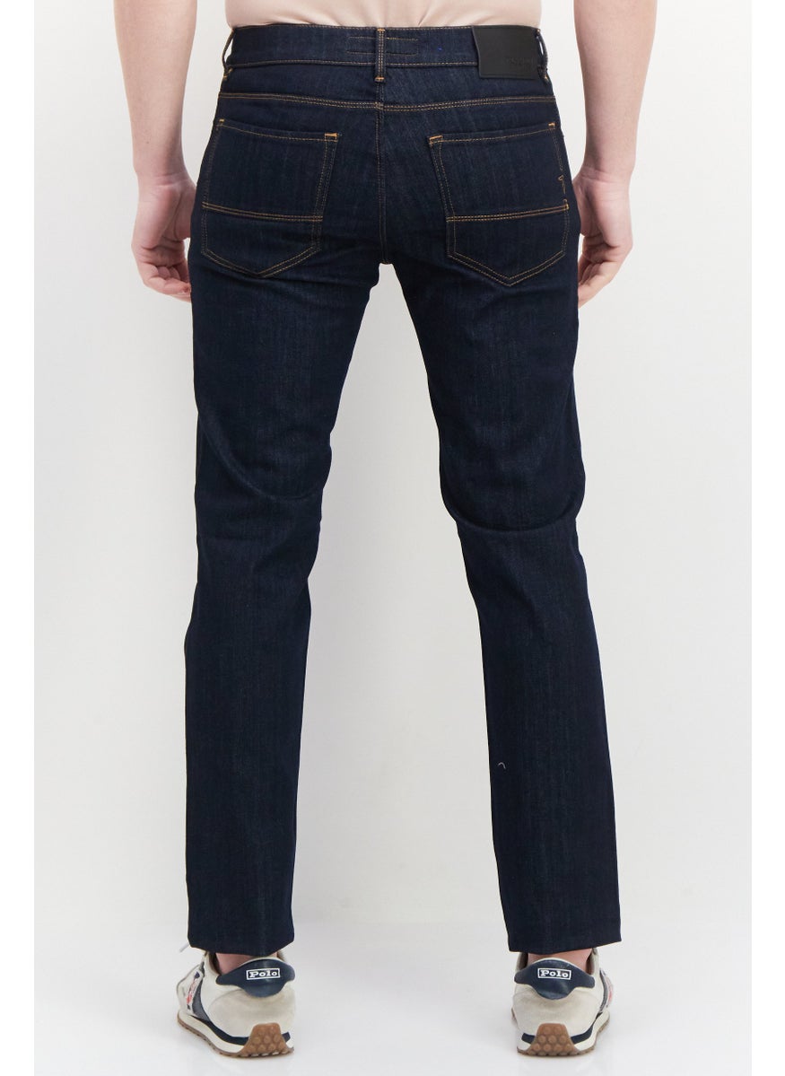 Men Regular Fit Washed Denim Jeans, Navy Blue