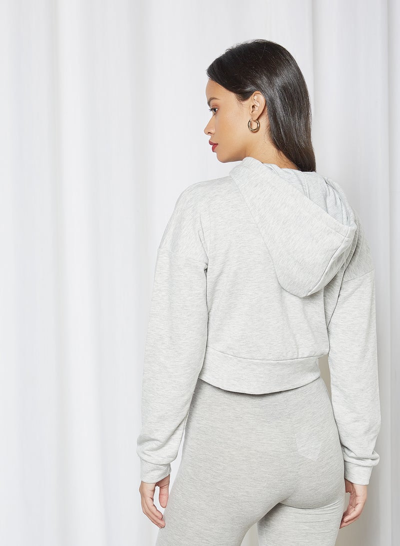 Cropped Hoodie Light Grey Melange