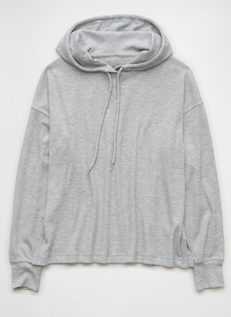 Oversized Waffle Drawstring Hoodie