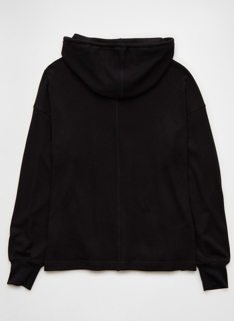 Oversized Waffle Drawstring Hoodie