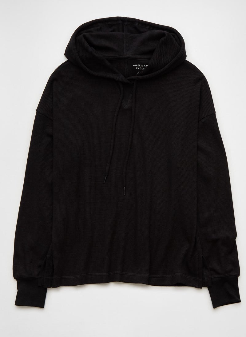 Oversized Waffle Drawstring Hoodie