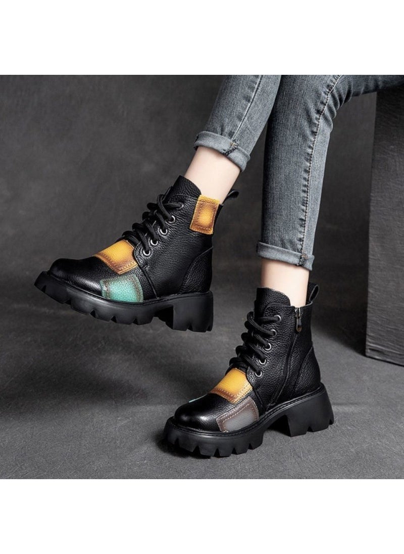 2023 Womens Martin Boots Autumn Retro Lace-up Booties Black single lining