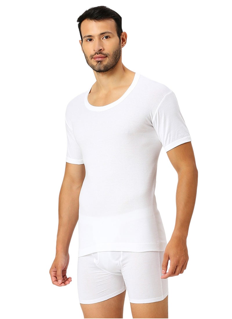 MEN'S ROUND NECK COTTON UNDERSHIRT (PACK OF 3) - WHITE