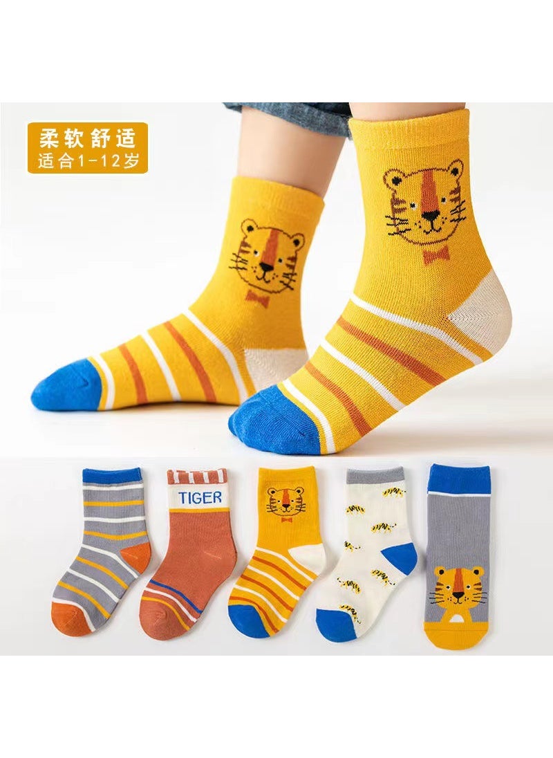 Kids Cartoon Ultraman Cotton Socks Autumn Brave Tiger (5 pairs)