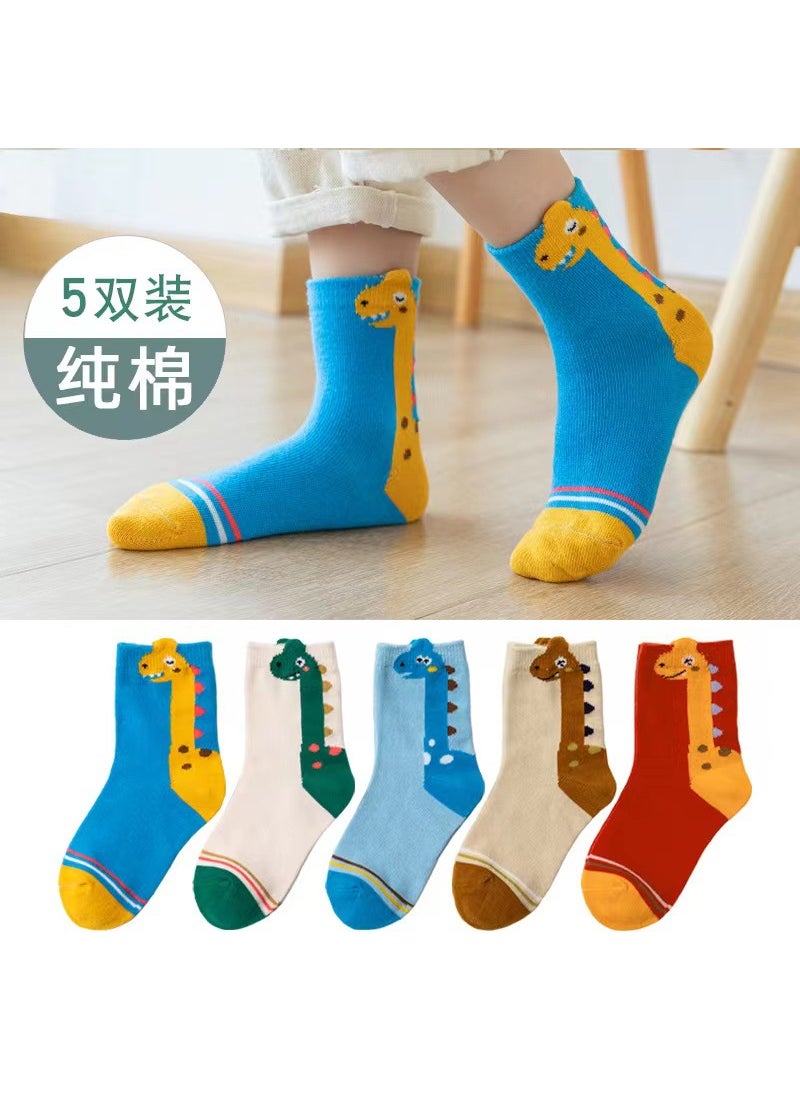 Kids Cartoon Ultraman Cotton Socks Autumn Long Neck Dragon (5 pairs)