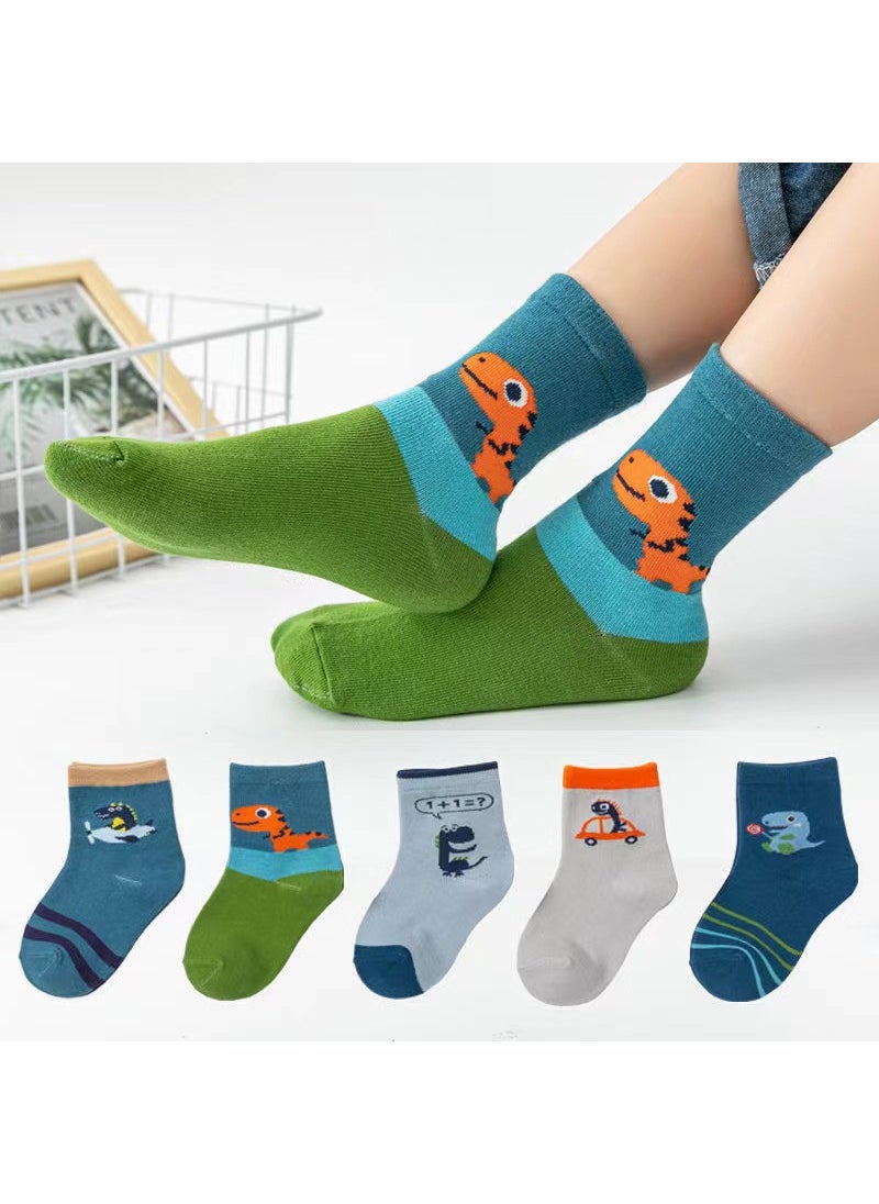 Kids Cartoon Ultraman Cotton Socks Autumn Fun Dinosaurs (5 pairs)