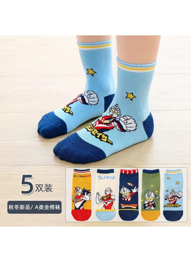 Kids Cartoon Ultraman Cotton Socks Autumn G102 Ultraman (5 pairs)