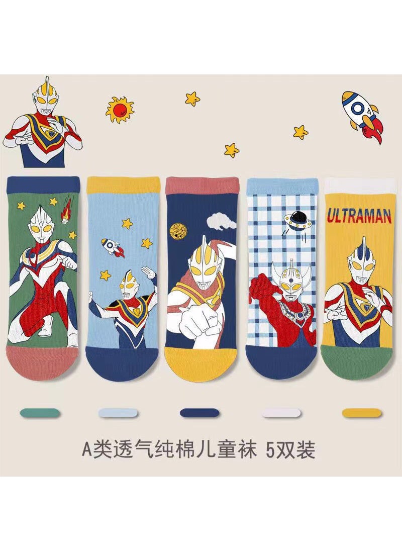 Kids Cartoon Ultraman Cotton Socks Autumn G103 Ultraman (5 pairs)