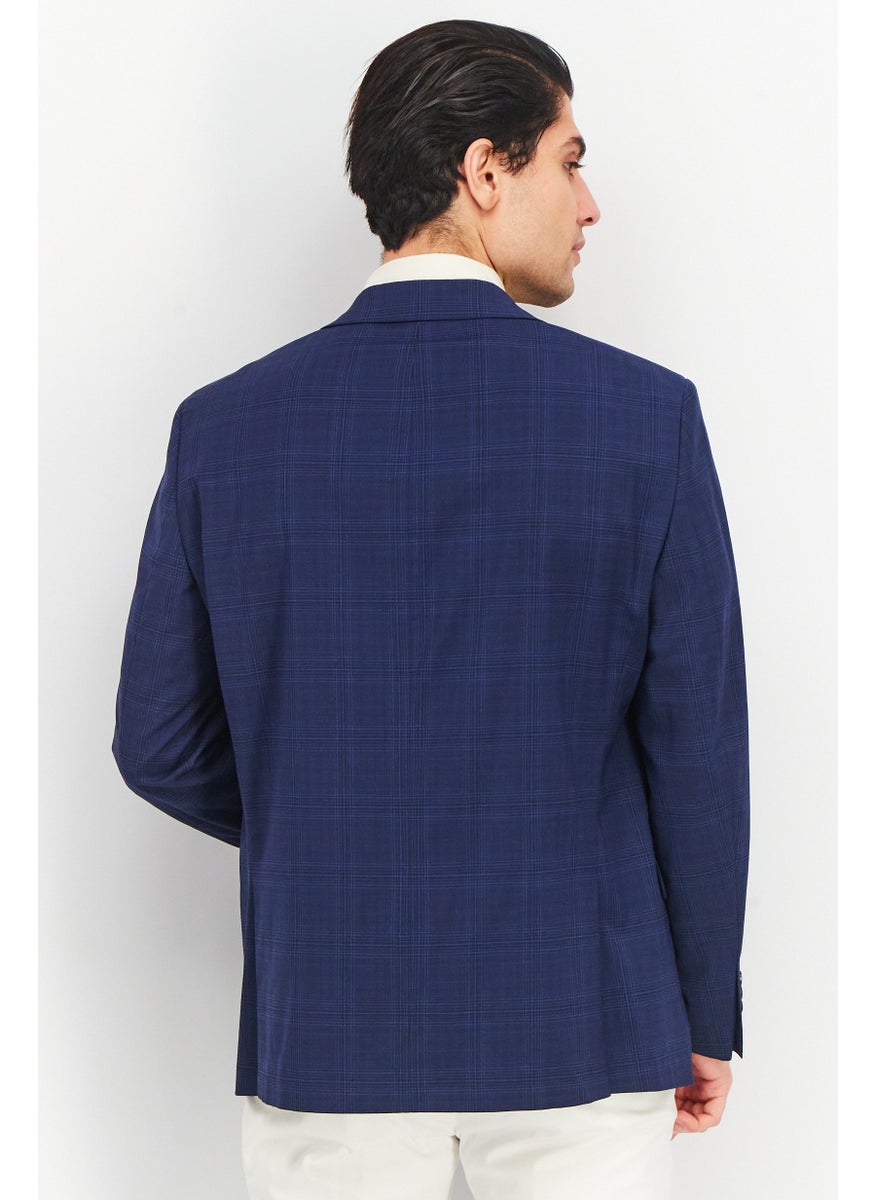 Men Skinny Fit Plaid Formal Blazers, Blue