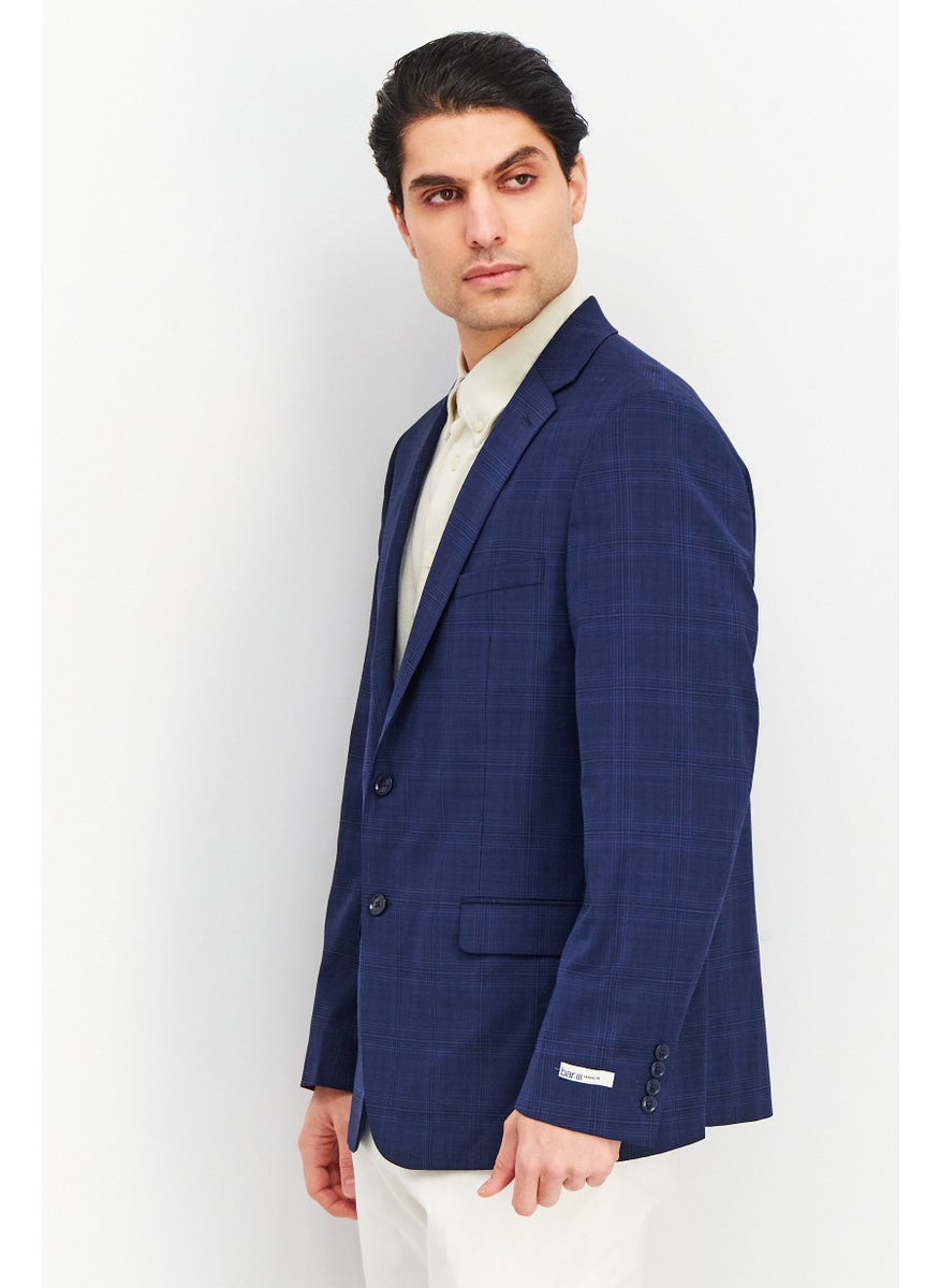 Men Skinny Fit Plaid Formal Blazers, Blue