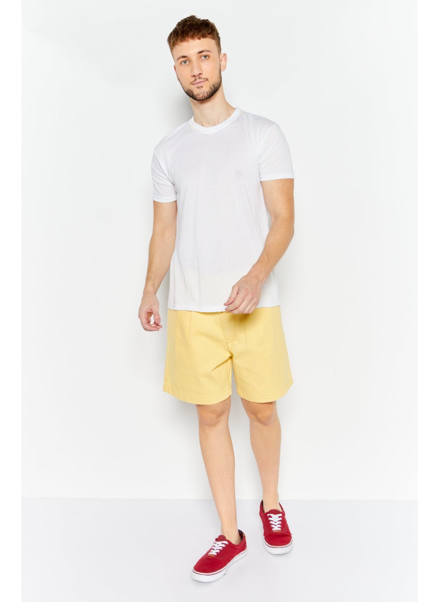 Men Plain Denim Shorts, Yellow