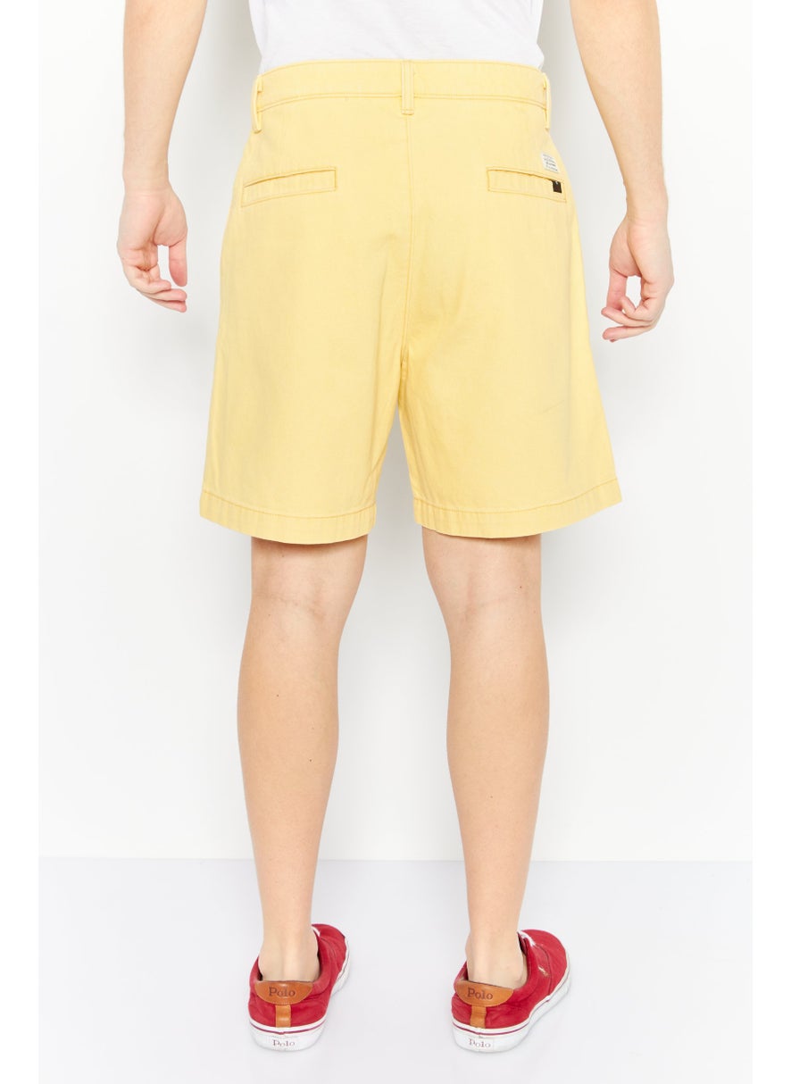 Men Plain Denim Shorts, Yellow