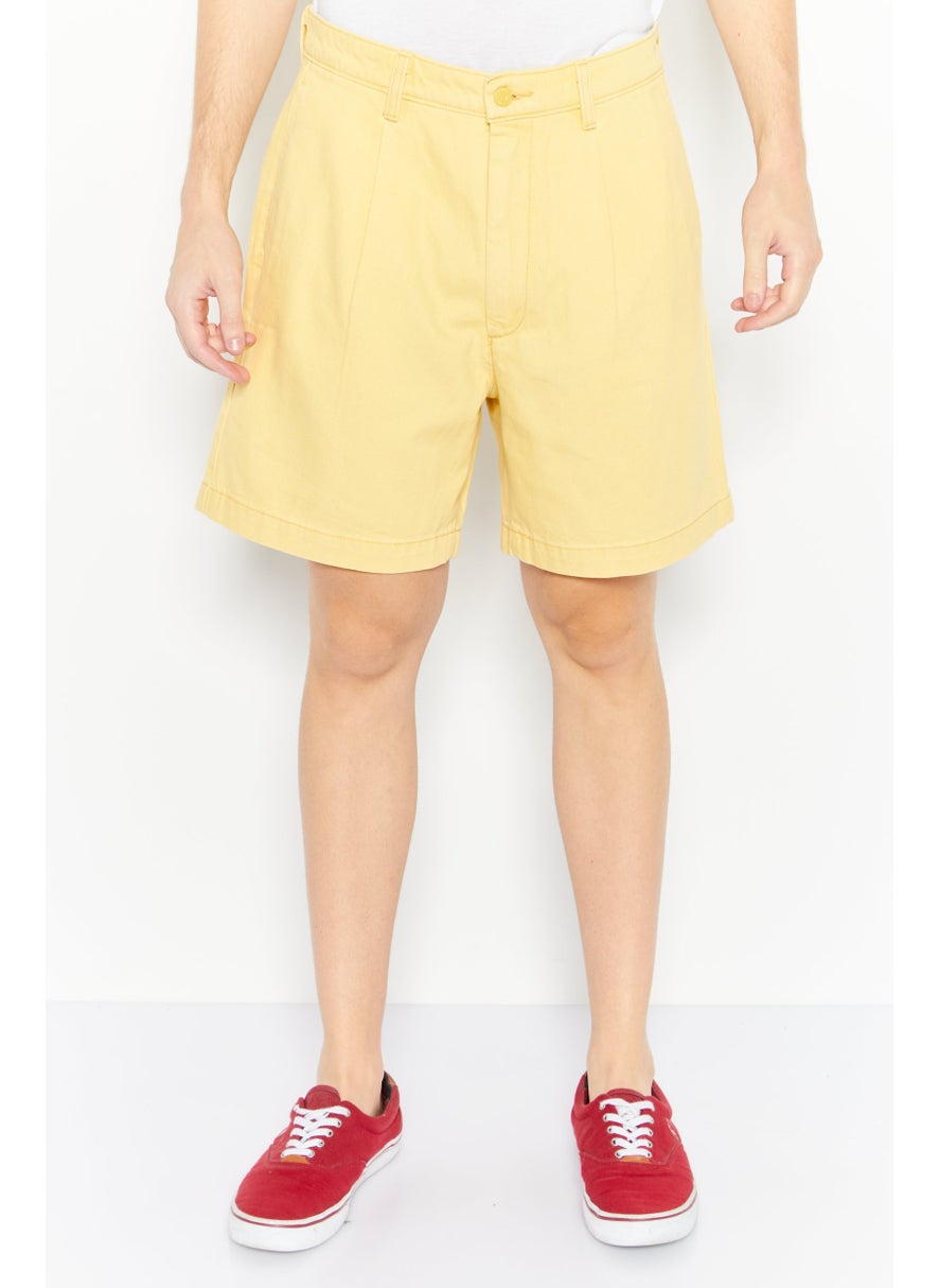 Men Plain Denim Shorts, Yellow