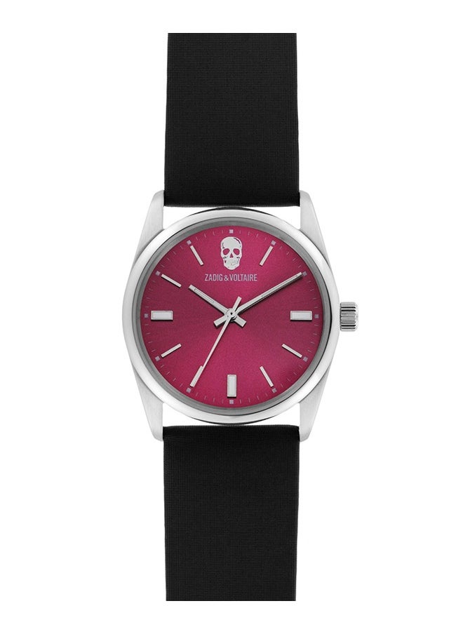 Women Zadig and Voltaire Fuchsia Dial and Black Satin Strap on Leather Bracelet Watch  - ZVF248