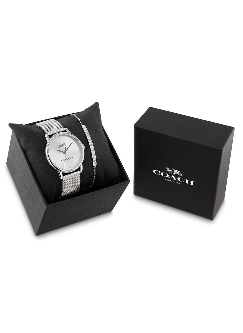 COACH ROUND ANALOG WOMEN'S SILVER WHITE CASE WATCH - 14000106