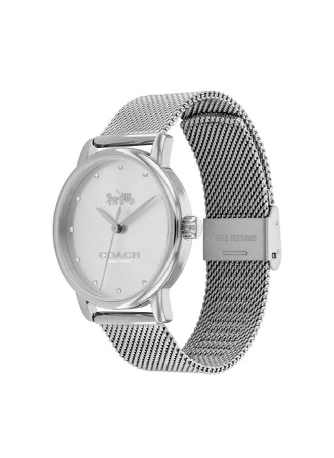 COACH ROUND ANALOG WOMEN'S SILVER WHITE CASE WATCH - 14000106