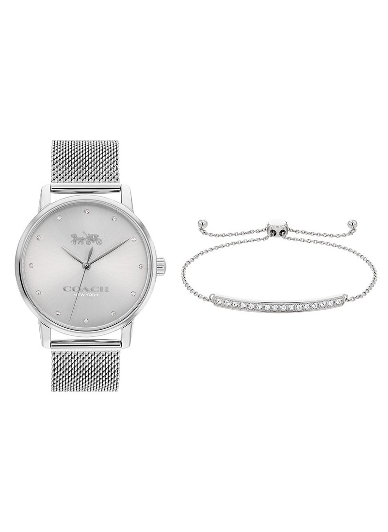 COACH ROUND ANALOG WOMEN'S SILVER WHITE CASE WATCH - 14000106