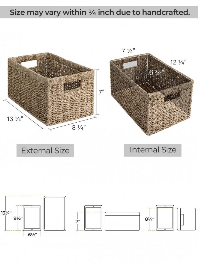 StorageWorks Baskets for Organizing, Wicker Baskets with Built-in Handles, Storage Basket, Seagrass Baskets for Shelves (Medium 2-Pack, Natural Water Hyacinth)