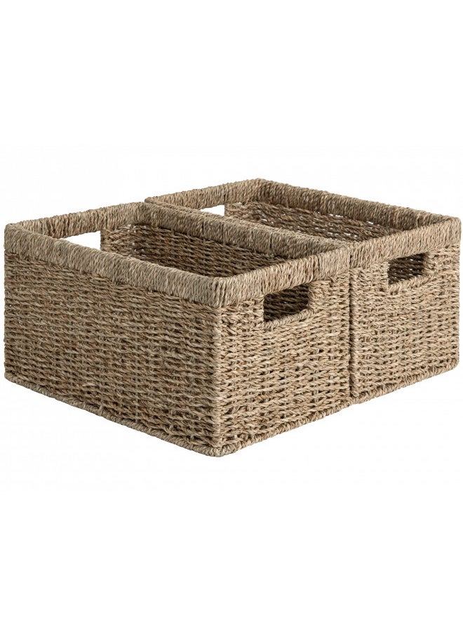 StorageWorks Baskets for Organizing, Wicker Baskets with Built-in Handles, Storage Basket, Seagrass Baskets for Shelves (Medium 2-Pack, Natural Water Hyacinth)