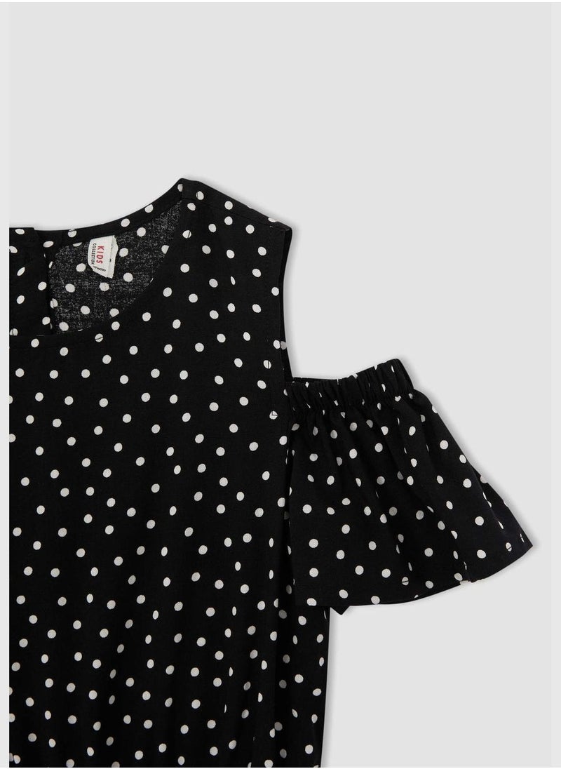 Open Shoulder Polka Dot Printed Jumpsuit