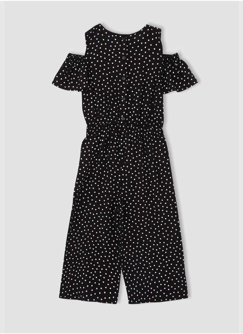 Open Shoulder Polka Dot Printed Jumpsuit