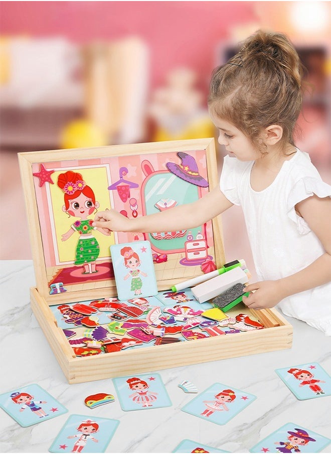 Magnetic Drawing Board, Girls Dress up themed toys, Wooden Puzzles Games Toys for Kids Drawing Learning