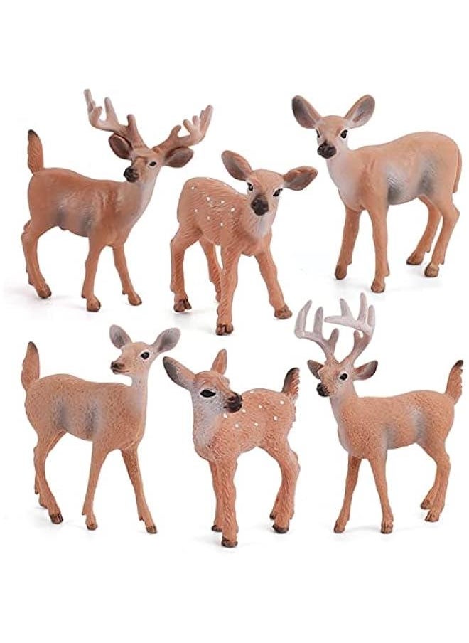 Woodland Wild Animals Toy Playset White Tail Deer Figurines Toys  Scene Decoration Cake Tooper Decoration Accessory Cognitive Toys for Kids 6 Pcs