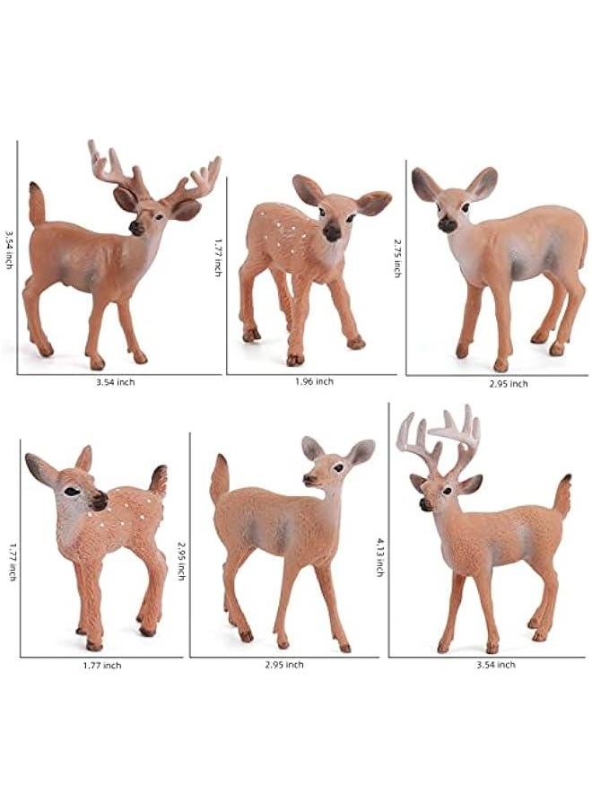 Woodland Wild Animals Toy Playset White Tail Deer Figurines Toys  Scene Decoration Cake Tooper Decoration Accessory Cognitive Toys for Kids 6 Pcs