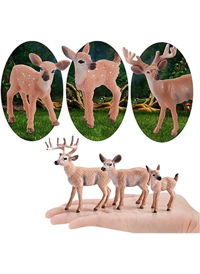 Woodland Wild Animals Toy Playset White Tail Deer Figurines Toys  Scene Decoration Cake Tooper Decoration Accessory Cognitive Toys for Kids 6 Pcs