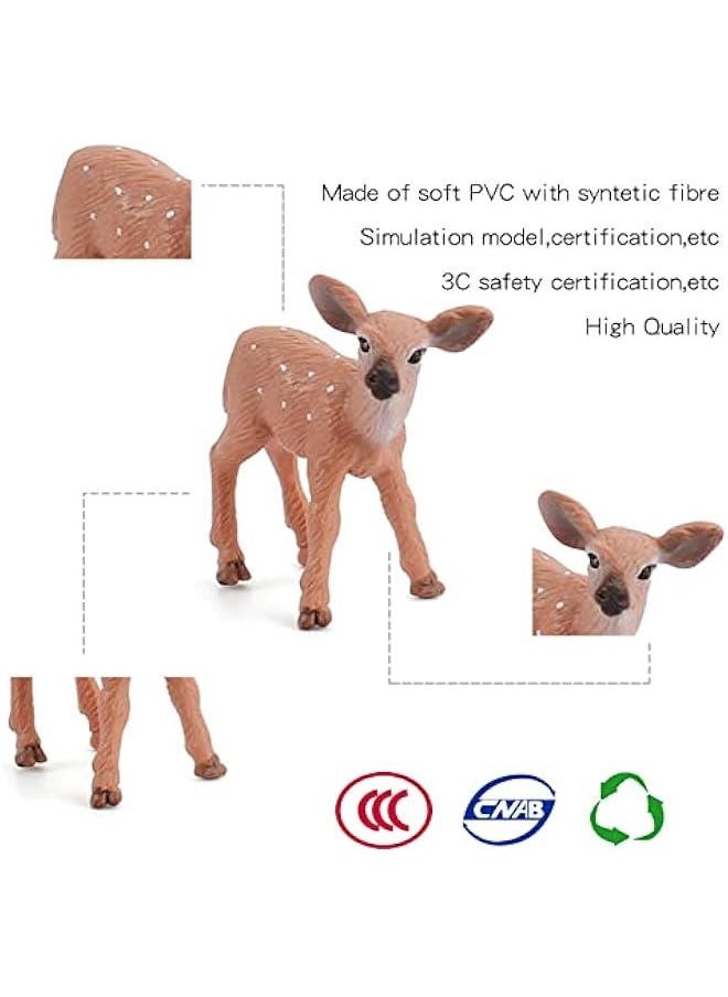 Woodland Wild Animals Toy Playset White Tail Deer Figurines Toys  Scene Decoration Cake Tooper Decoration Accessory Cognitive Toys for Kids 6 Pcs