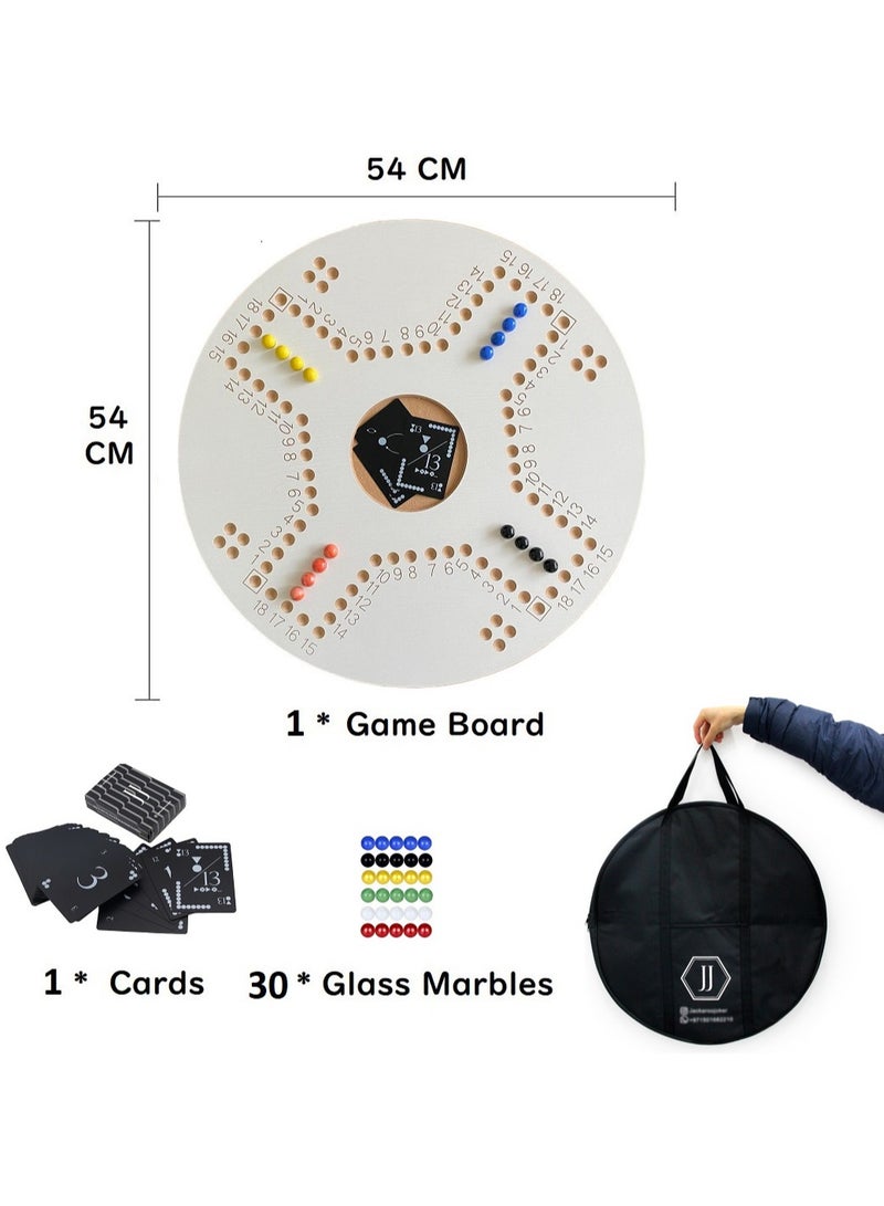 Jackaroo White Circle Board Game For 4 Players Shape Board With Playing Cards, Marble Glass Balls, And Bag 4 Players