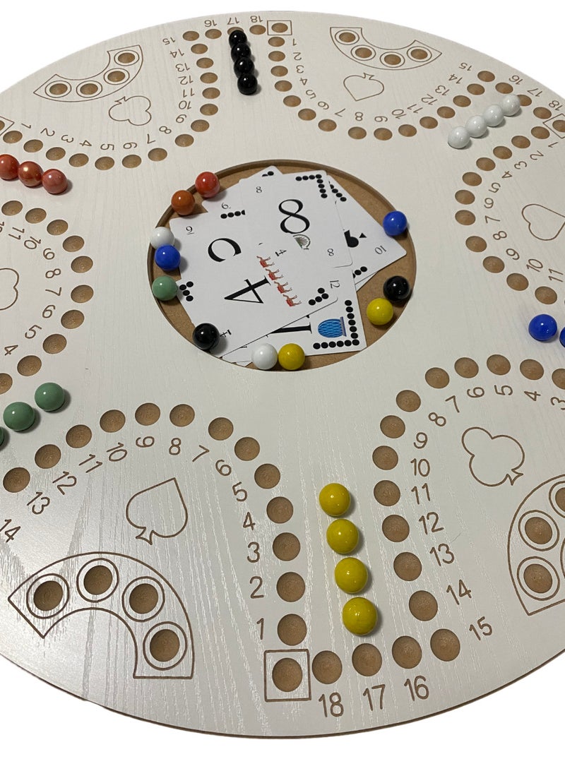 Jackaroo one side for 6 players with Cards and Marbles