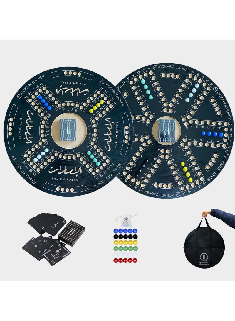 Jakaroo Game two sides for 4 and 6 players with Bag, Cards and Marbles