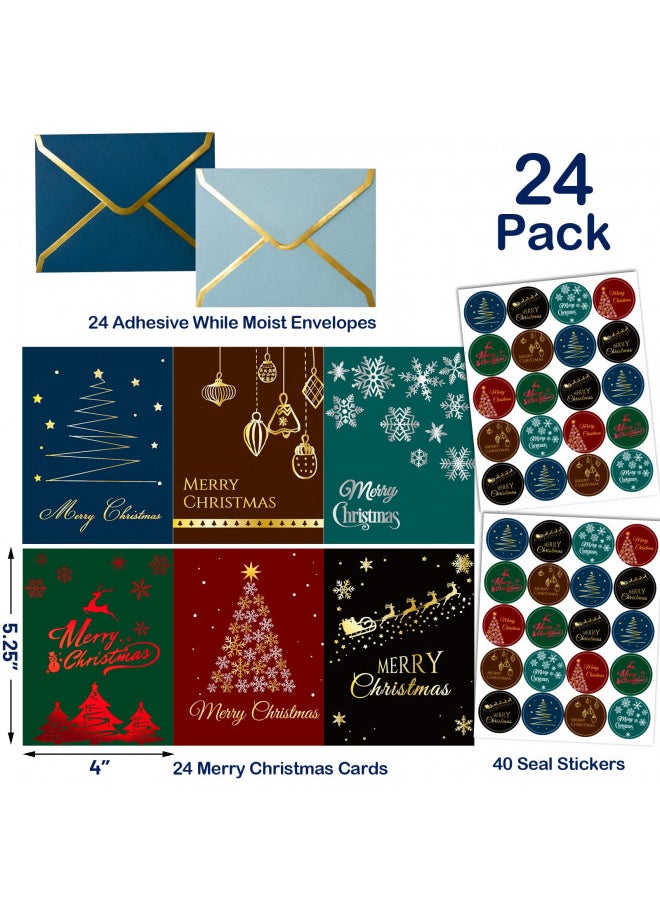 FANCY LAND Foil Christmas Greeting Cards with Envelopes 24 Christmas Gold Foil Xmas Cards Foil Embellished Cards