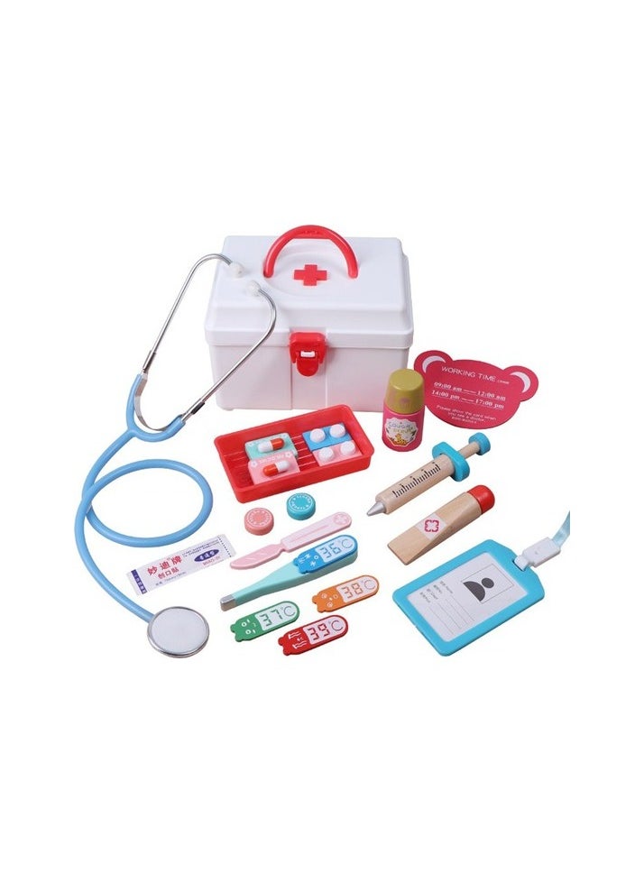 One Land 17 Piece / Set Wood Prelend Play Doctor Medical Kit Tools Educational Children's Toy Red Colour:Red