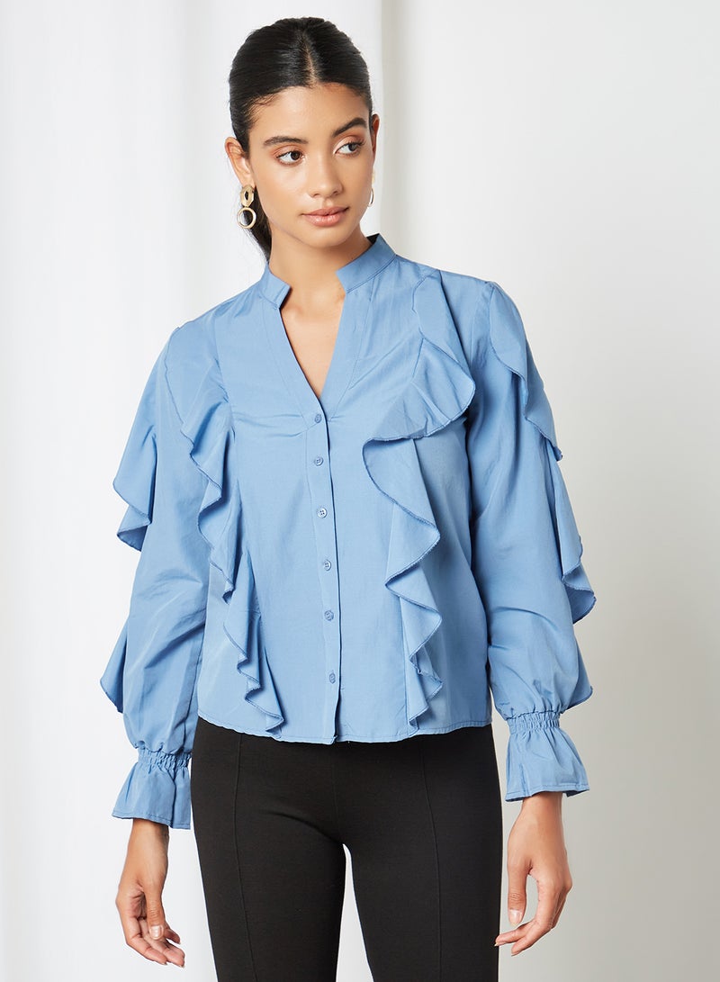 Ruffle Detailed Shirt Blue