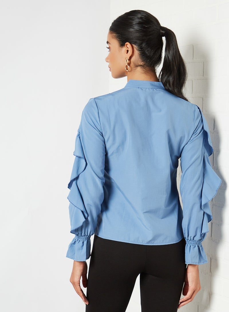 Ruffle Detailed Shirt Blue