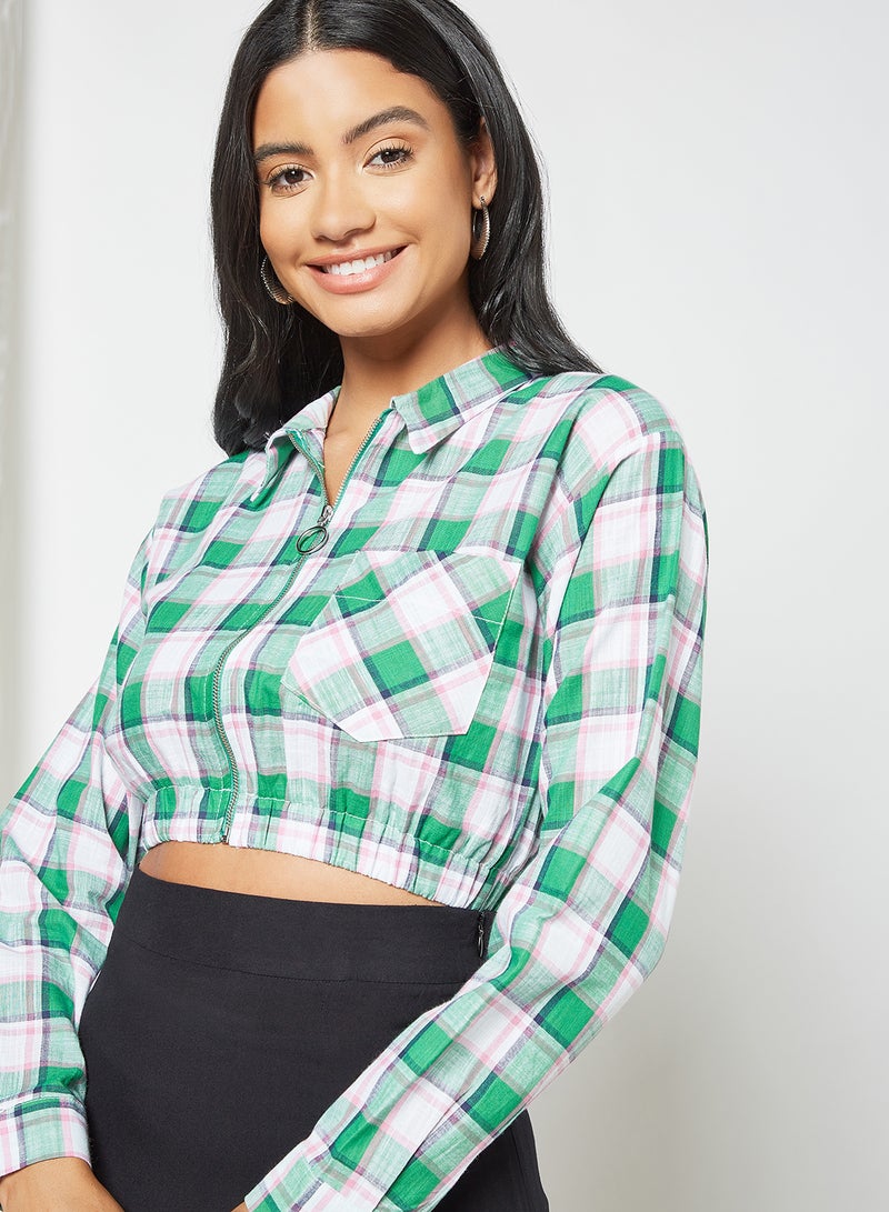 Zipper Cropped Shirt Multicolor