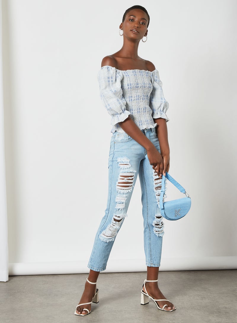 Off-Shoulder Blouse Blue