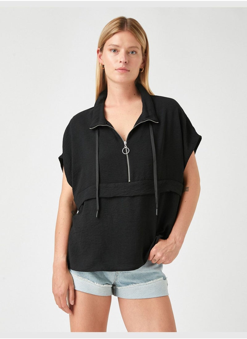 Zipper Neck Blouse