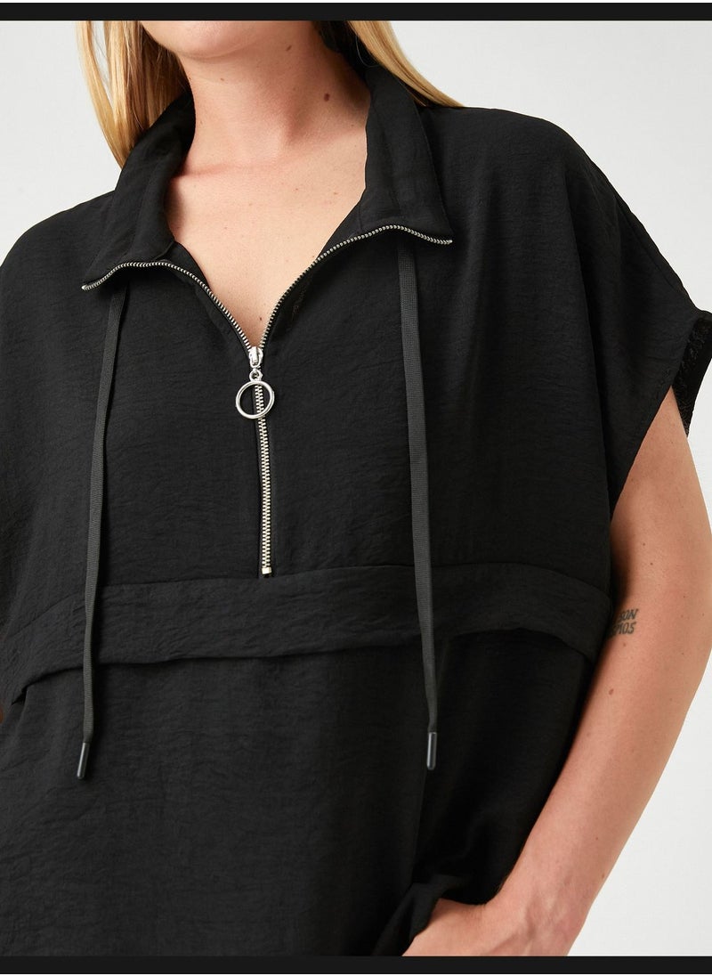 Zipper Neck Blouse