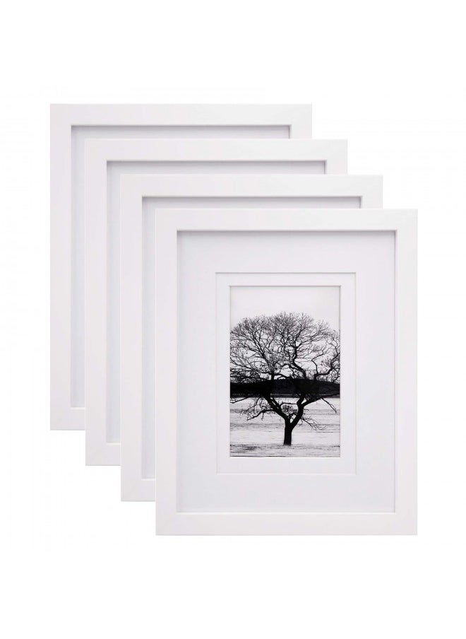 Egofine 8x10 Picture Frames Set of 4, Made of Solid Wood Covered by Plexiglass Display 4x6 and 5x7 with Mat or 8x10' without Mat, for Table Top Display and Wall Mounting Photo Frame White