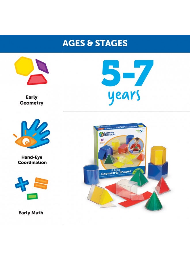 Learning Resources Folding Geometric Shapes - 16 Pieces, Ages 7+ Geometry Accessories, Teacher Aids, Math Helper, Teacher Supplies, Math Games for Kids,Back to School Supplies