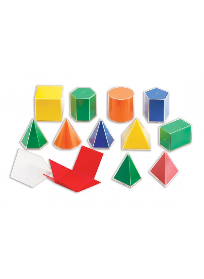 Edxeducation 2D3D Geometric Solids - Set of 24-12 Multicolored Shapes, 12 2D Nets and Activity Guide - Early Math Manipulative and Geometry for Kids