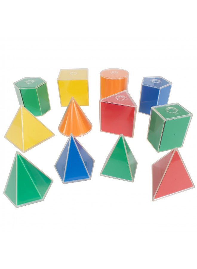 Edxeducation 2D3D Geometric Solids - Set of 24-12 Multicolored Shapes, 12 2D Nets and Activity Guide - Early Math Manipulative and Geometry for Kids