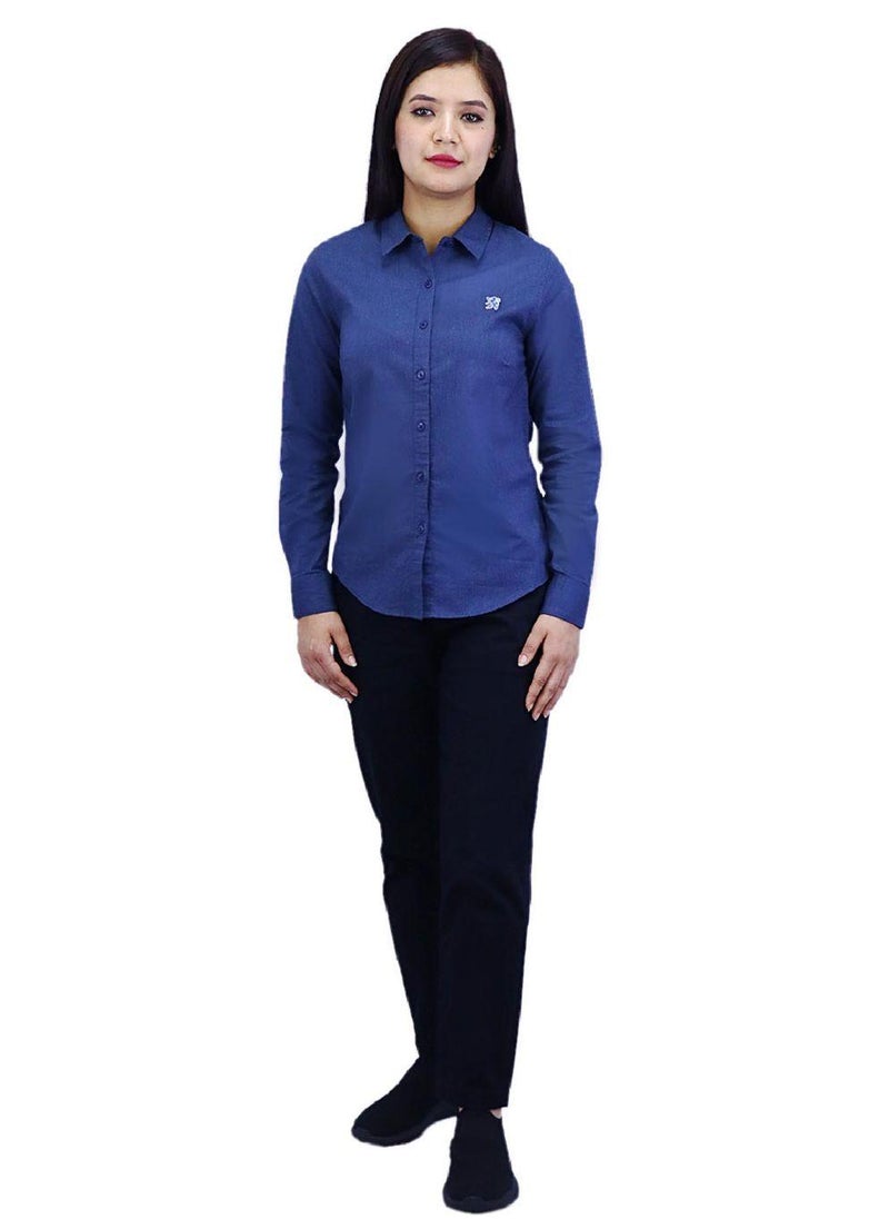 Women Oxford Shirt with Small Lion Embroidery