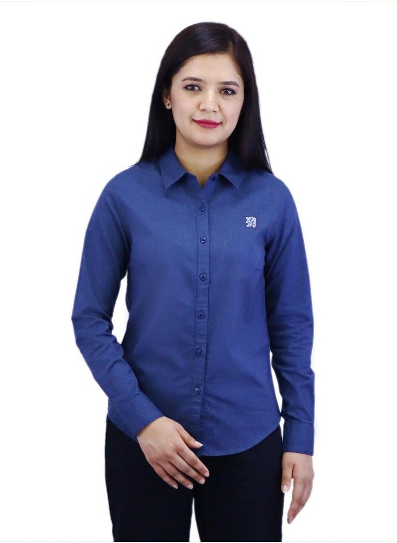 Women Oxford Shirt with Small Lion Embroidery