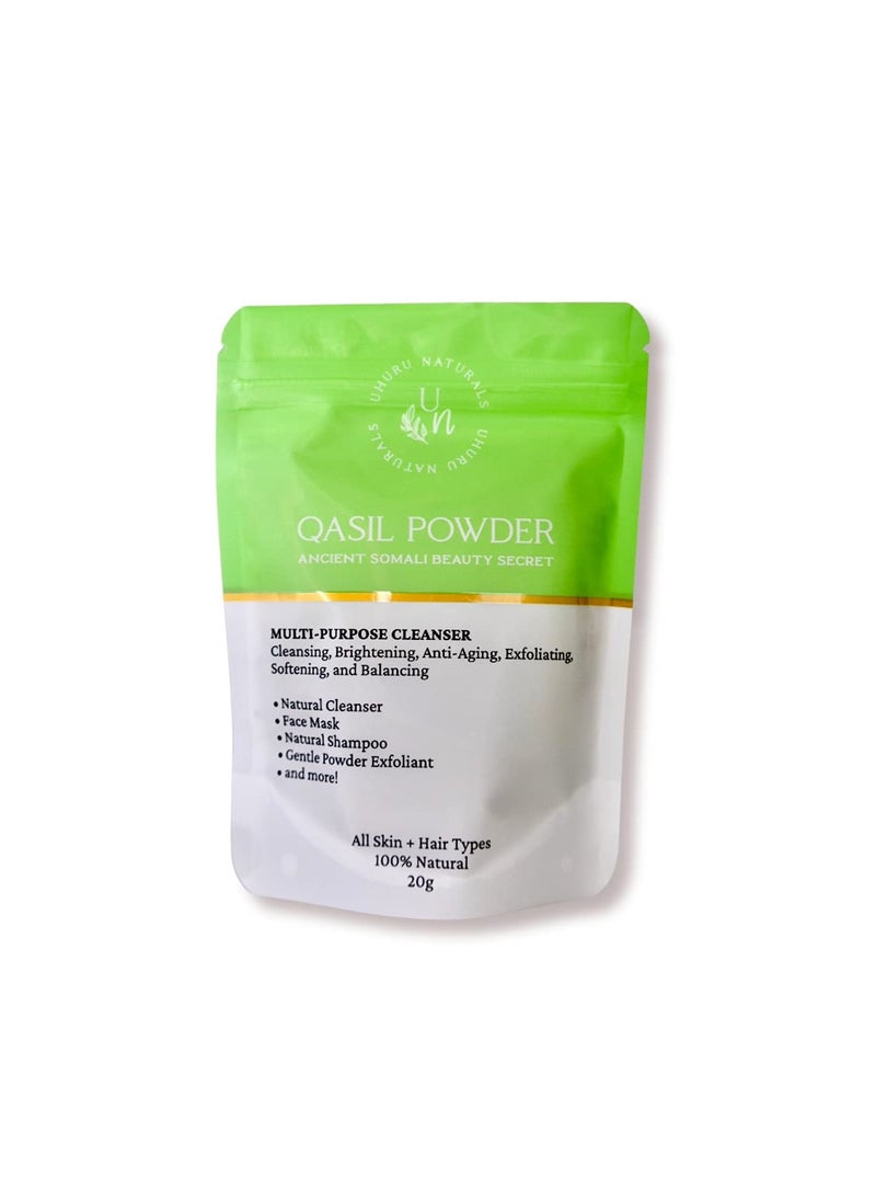 Uhuru Naturals Qasil Powder 20 Grams – Ancient Somali Beauty Secret, Gentle Deep Cleansing Facial Mask for Beautiful Glowing Skin. Reduces Dark Marks and Scars. Brightens. Detoxifies.