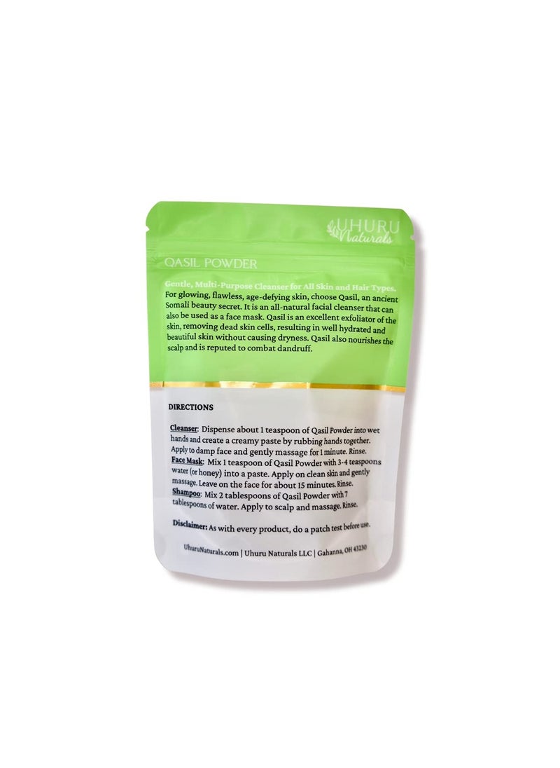 Uhuru Naturals Qasil Powder 20 Grams – Ancient Somali Beauty Secret, Gentle Deep Cleansing Facial Mask for Beautiful Glowing Skin. Reduces Dark Marks and Scars. Brightens. Detoxifies.